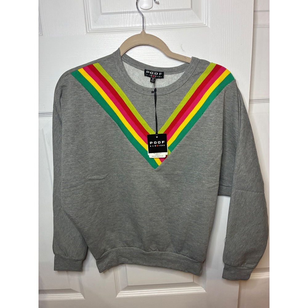 Poof New York Womens Gray Rainbow Chevron Fleece Pullover Sweatshirt Small NWT
